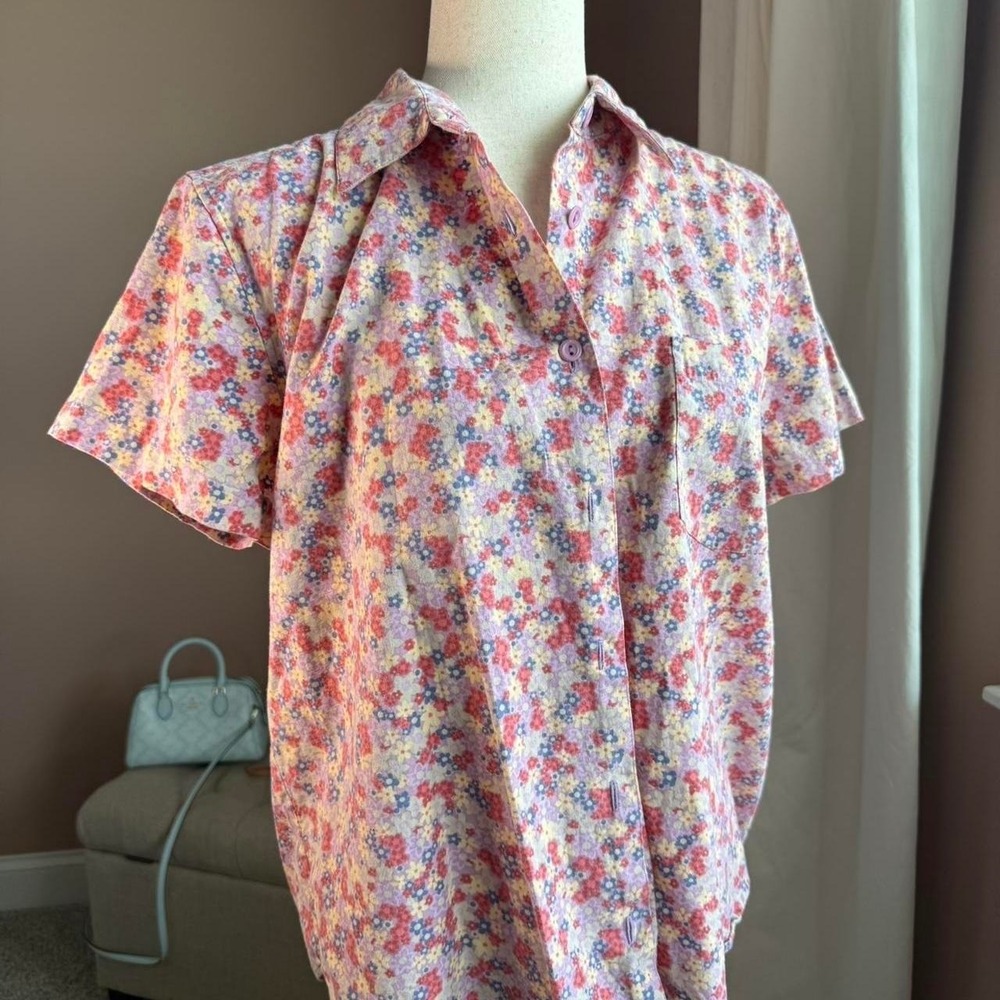 Christopher & Banks Pastel Floral Cottagecore Grandma Button-Up SIze L